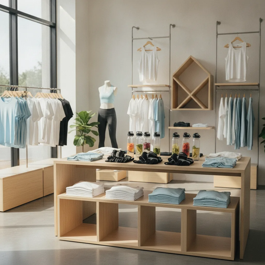 real photo of a summer activewear collection display